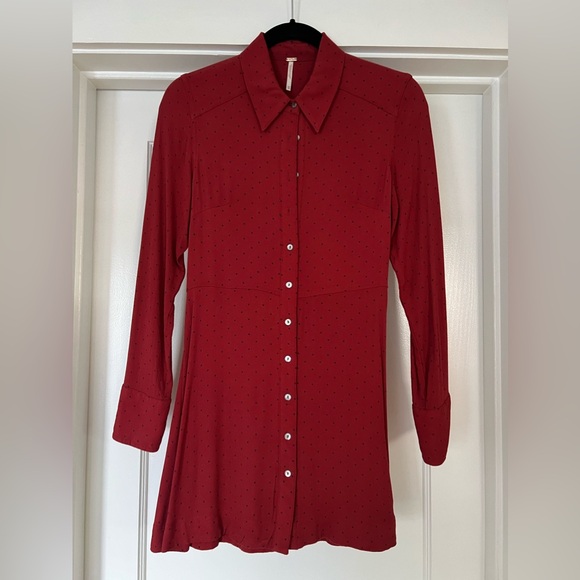 Free People ‘This Town’ Long Sleeve Polka Dot Mini Shirt Dress - Picture 2 of 4